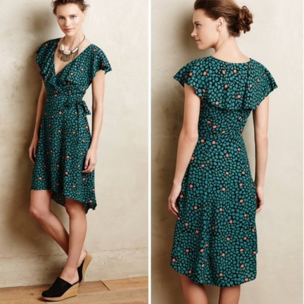 Anthropologie HD in Paris Asymmetrical Dress in Teal and Black